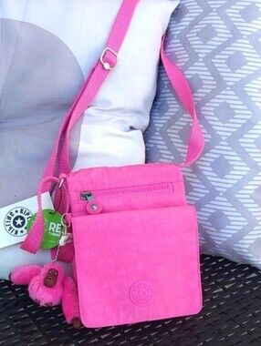 KIPLING NWT Pink "El Dorado" Travel Organizer Crossbody w/ "Bianca" Ape BagBling